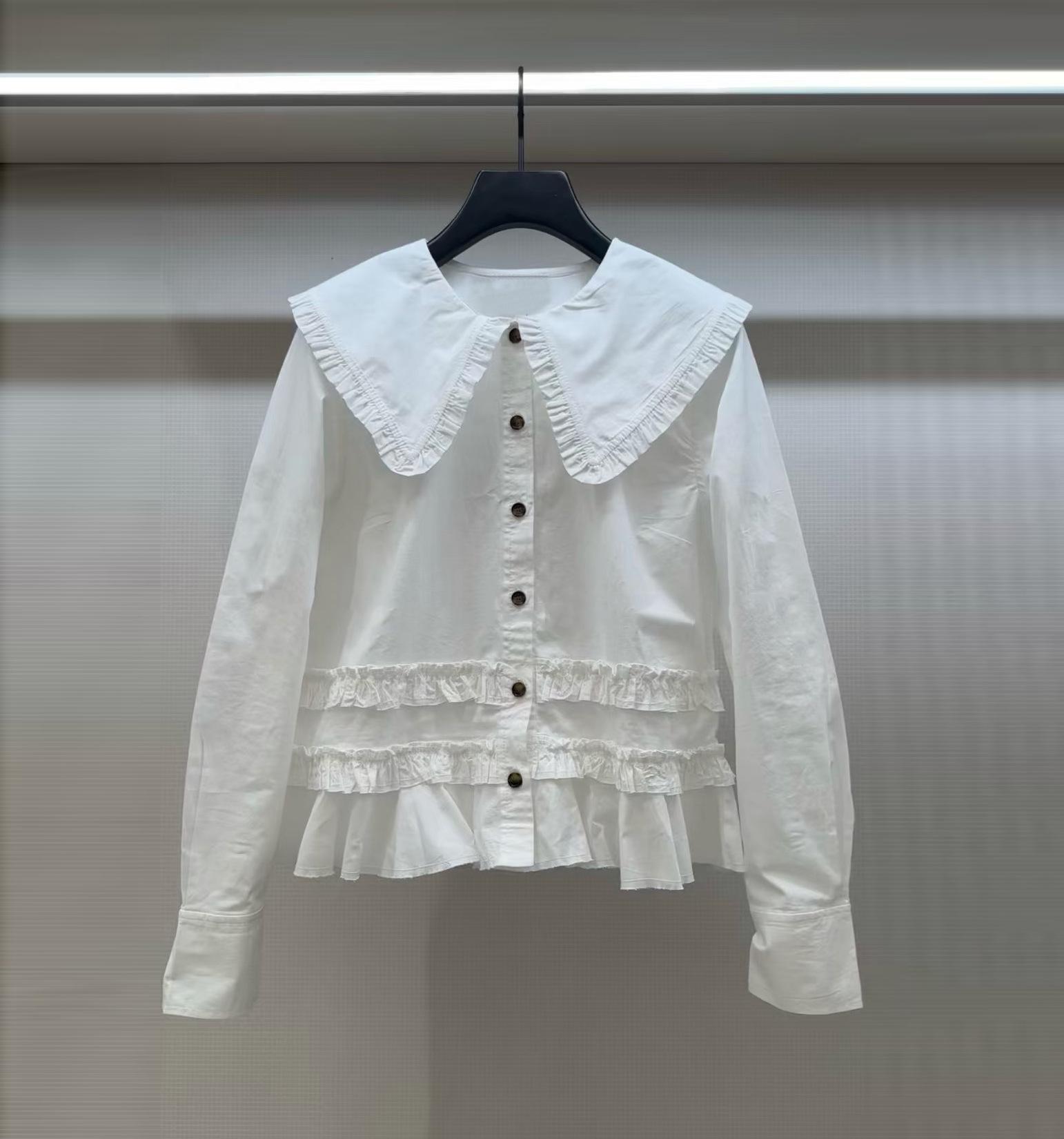 Nanyou 2026 Elegant White Doll Collar Ruffle Button Shirt for Women Medium белый