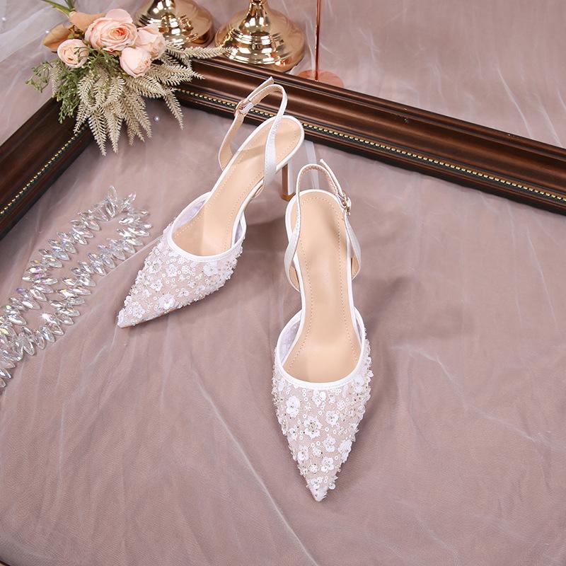 Mode Mode Pailletten Spitze Blumen Damen Pumps Elegant Spitzschuh Satin Hochzeit Dünne Hohe Absätze Sommer Weiblich Party Brautschuhe