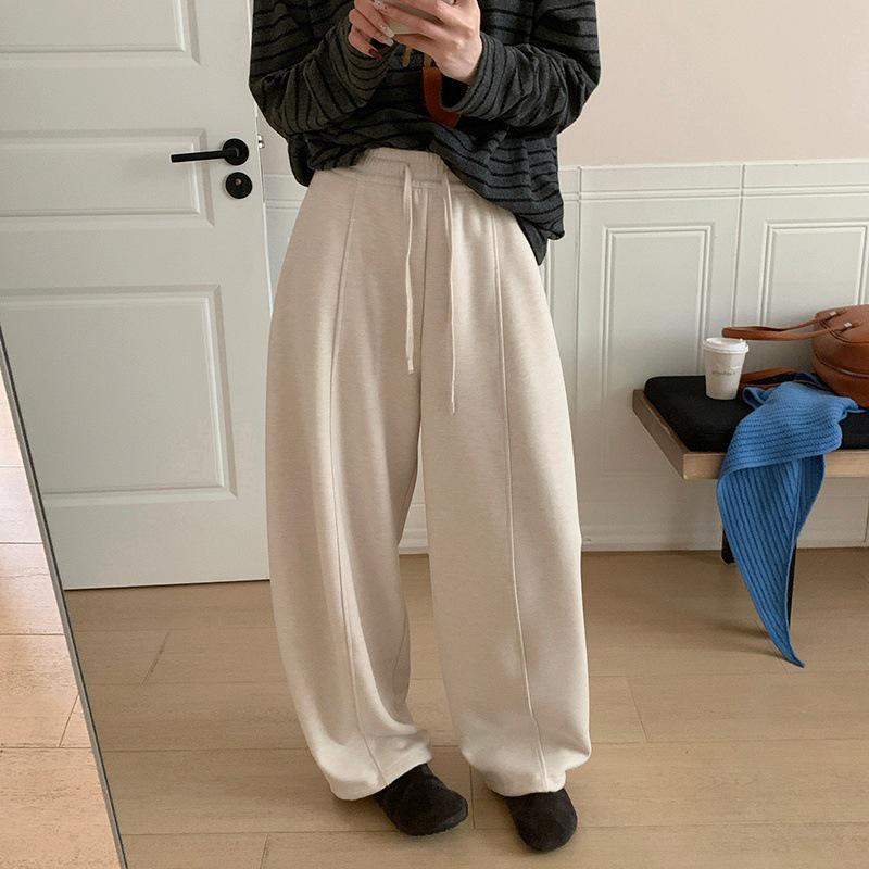 

2026 Spring/Autumn Two-Way Adjustable Casual Women s Pants - High Waist, Lazy Style, Loose, Relaxed Fit, Slimming Straight Leg M бежевый