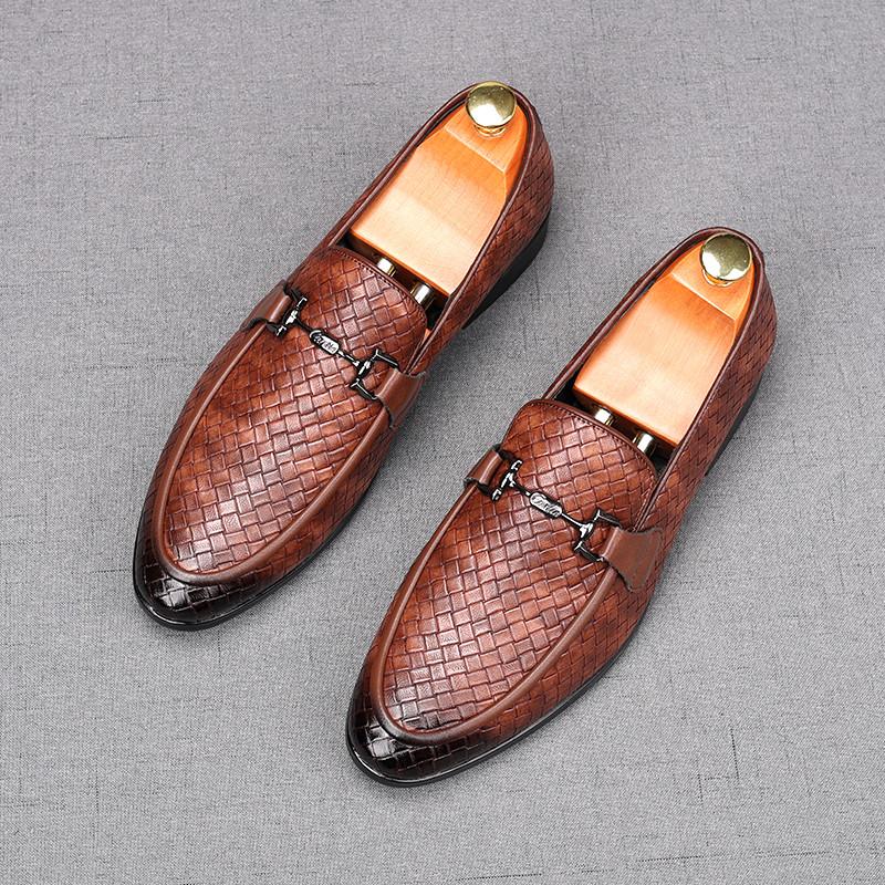 Fashion Fashion New Men's White Brown Knit Pattern Wedding Dress Shoes Male Casual Flats Loafers Homecoming Prom Zapatillas Hombre