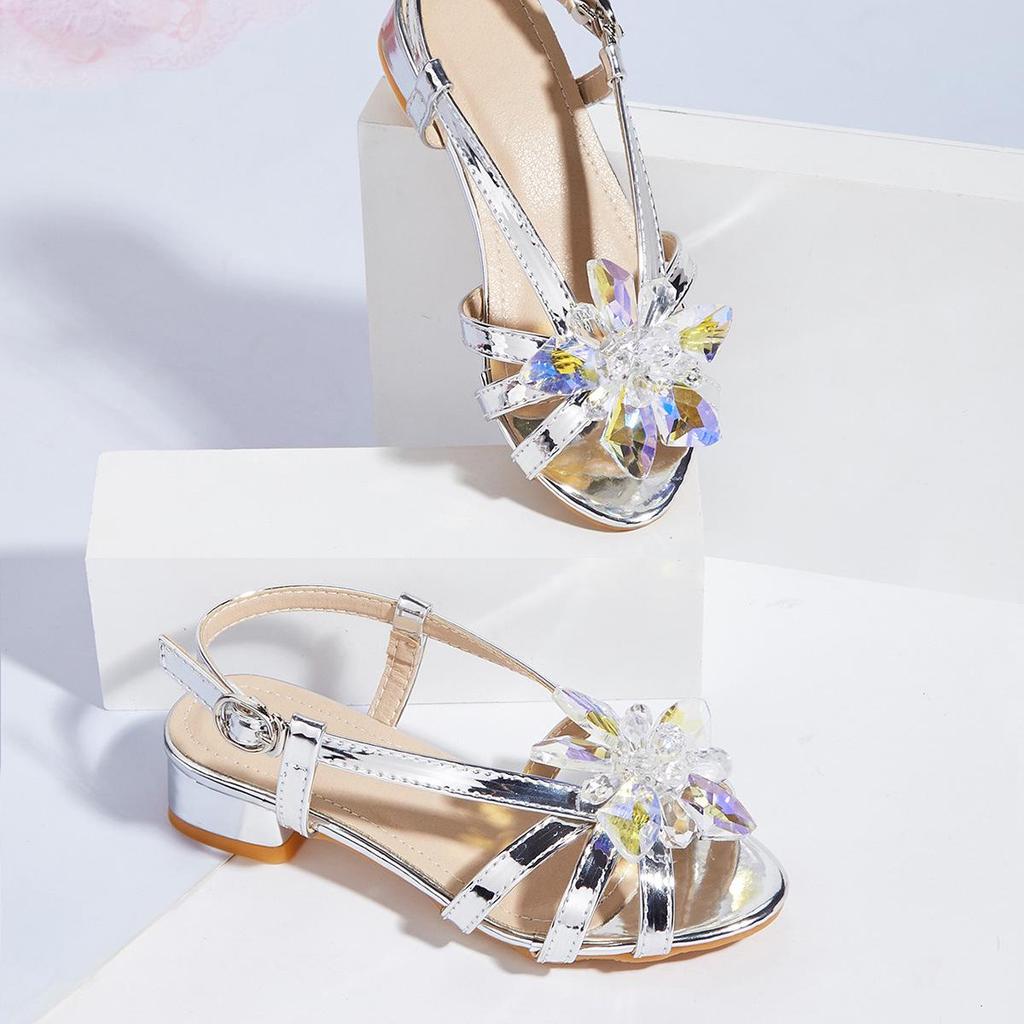 2025 Winter Rhinestone Crystal Flower Girls' Sandals: Stylish Flats & High Heels
