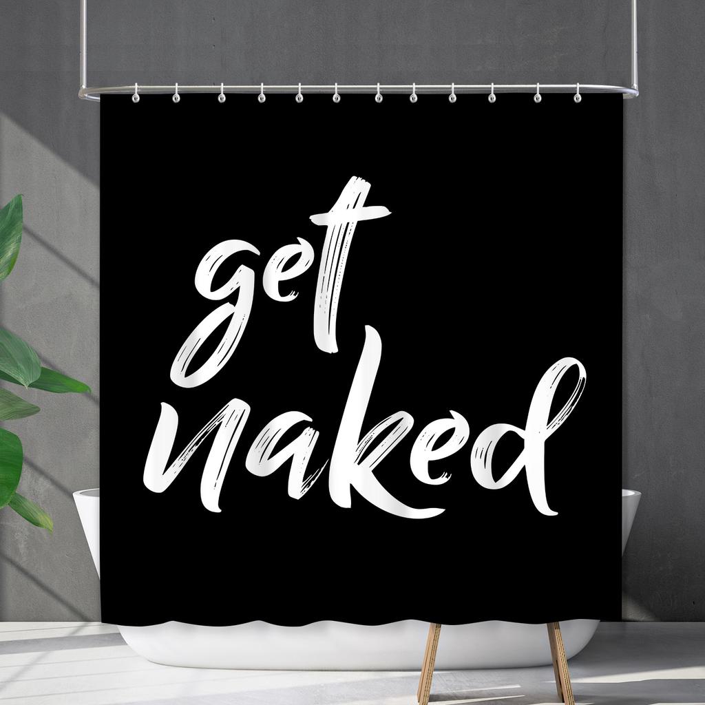 Shower Curtain Waterproof And Mildew-Proof Digital Printing English Alphabet Shower Curtain Bathroom Shower Cloth Partition Curtain Free Of Punching