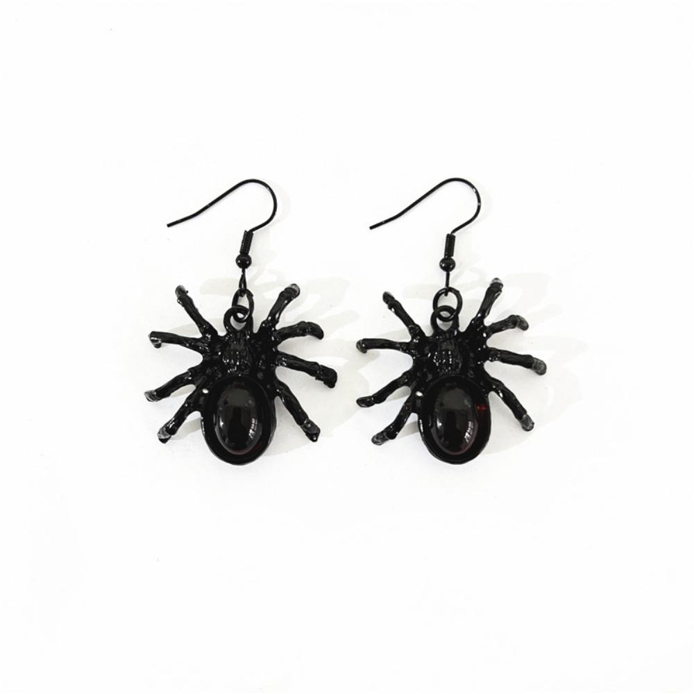 Gothic Retro Black Red Oval Crystal Stereo Simulation Spider Dangle Earrings for Women Hallowmas Party Punk Rock Jewelry Gifts
