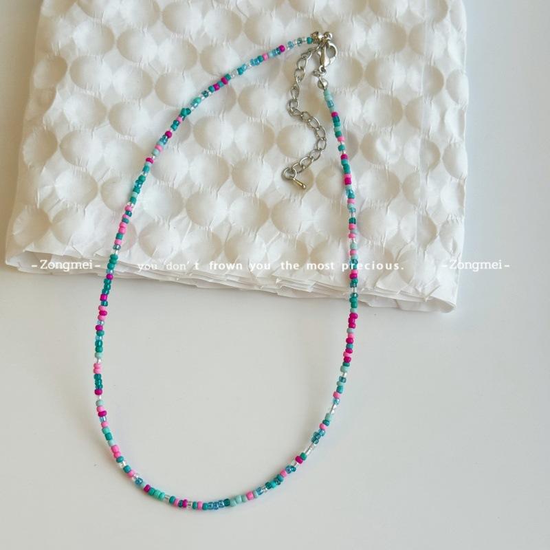 Mori sweet girl style DIY colored rice beads necklace female dopamine millet beads beaded neck chain necklace
