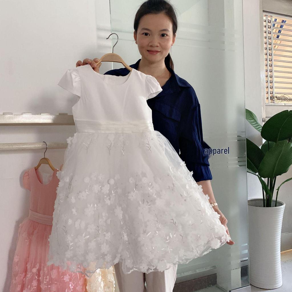 Kids' White Korean-Style Gauze Piano Performance Dress | Fluffy Princess Dress for Girls