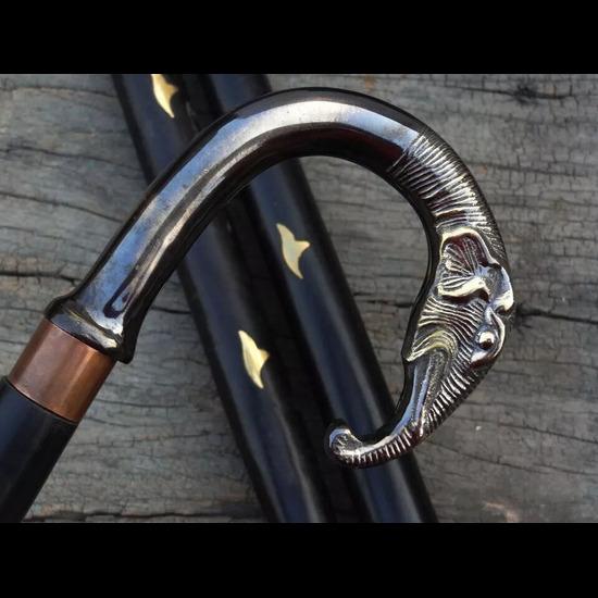 Vintage Laska z Rękojeścią w Kształcie Słonia w Antycznym Stylu Wiktoriańskim Drewniana Laska do Chodzenia