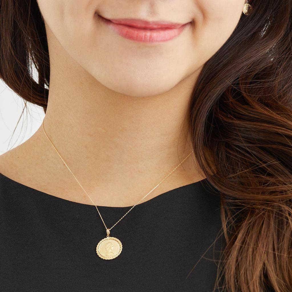 18 Karat Gold Halskette Gold K18 Elizabeth Münze Halskette mit Kette [Sears] sp56-0004