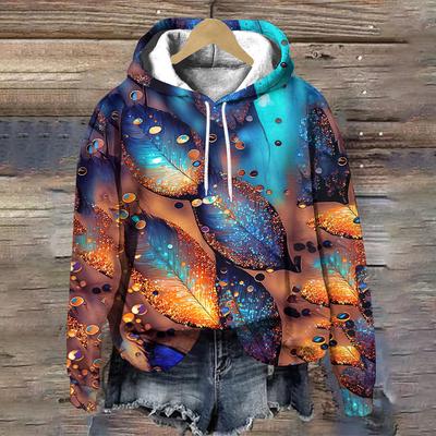 Mode Fjädermönster 3D-tryck Hoodies Dam Streetwear Höst Vinter Långärmad Huvförsedd Sweatshirts Pullovers Damkläder