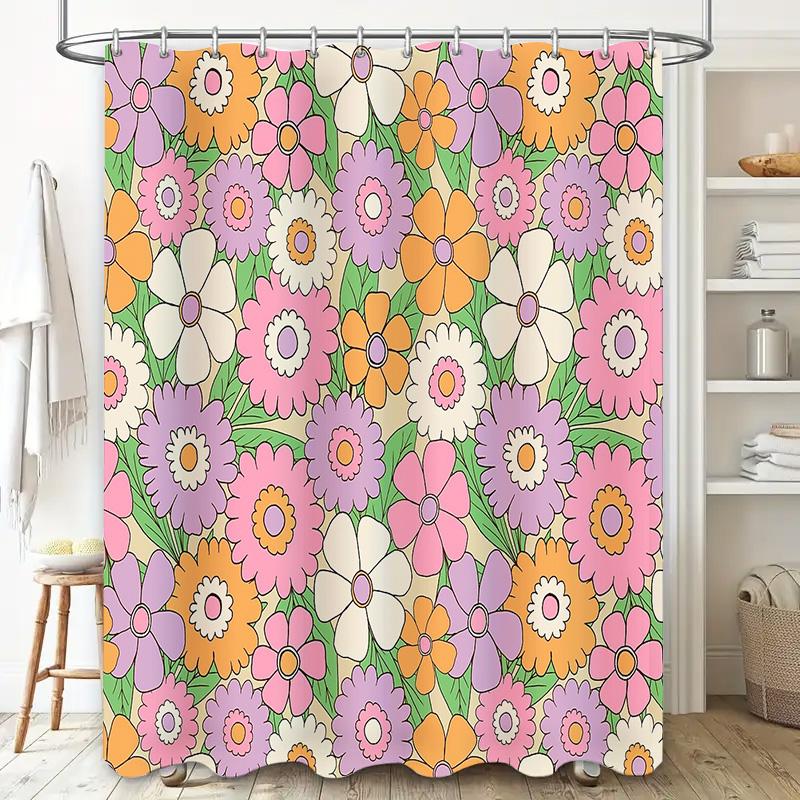 Floral Shower Curtain Botanical Flower Pattern Bathroom Decor Waterproof Fabric Vintage Nature Home Decor Artistic Washable Mode