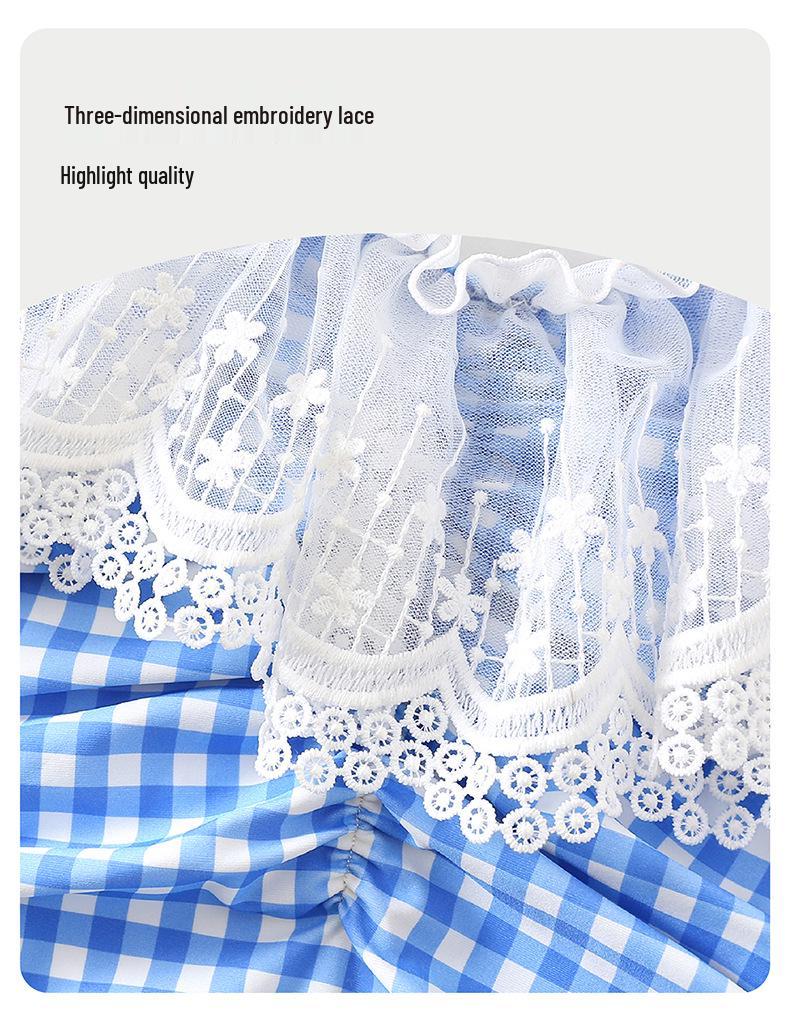 2026 Princess Plaid Quick-Dry One-Piece Swimsuit for Girls