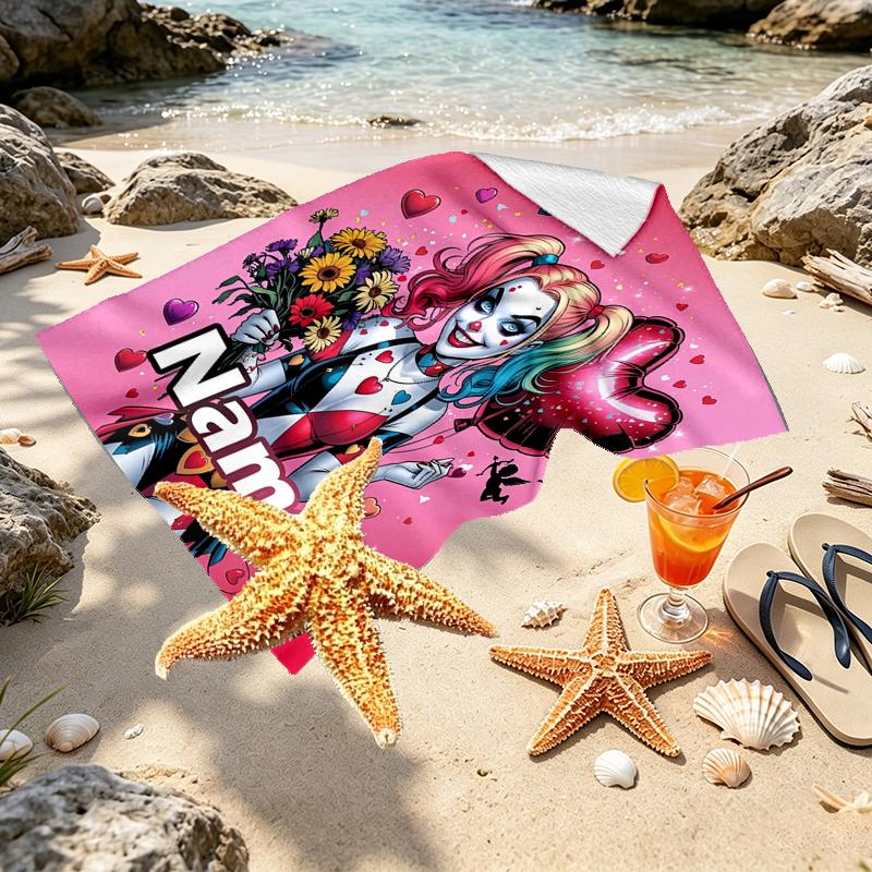 Custom Name Personalized Superhero Print Beach Towel, for Trip Camping Beach Party Home Decor, Birthday Gift for Family & Friends