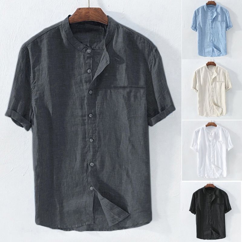 

Men s Short Sleeve Sleeve Thin Stand Collar Shirt black S