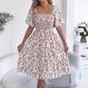 Spring and Summer Sweet Floral Short-Sleeved Loose-Fitting A-Line Sleeveless Dress for Women