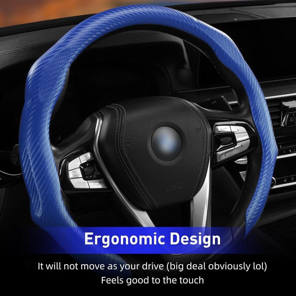 Carbon Fiber Pattern Anti-Slip Leather Steering Wheel Cover for Various Car Models