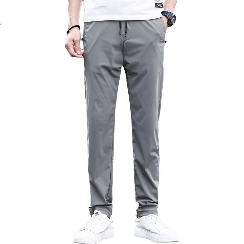 PLAYBOY Casual Pants for Men, Spring And Summer Ice Silk Trousers, Loose Straight-Leg Trendy Men's Pants, Dark Gray, Size 30