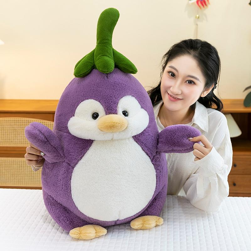 Soft Cute Eggplant Goose Plush Toy Penguin Turned Eggplant Sleeping Pillow Children Doll Machine Sleeping Pillow