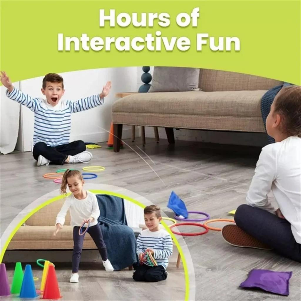 3 In 1 Soft Plastic Cones Bean Bags Ring Toss Games Carnival Games Set for Kids Birthday Party Outdoor Games 32 Pcs Combo Set