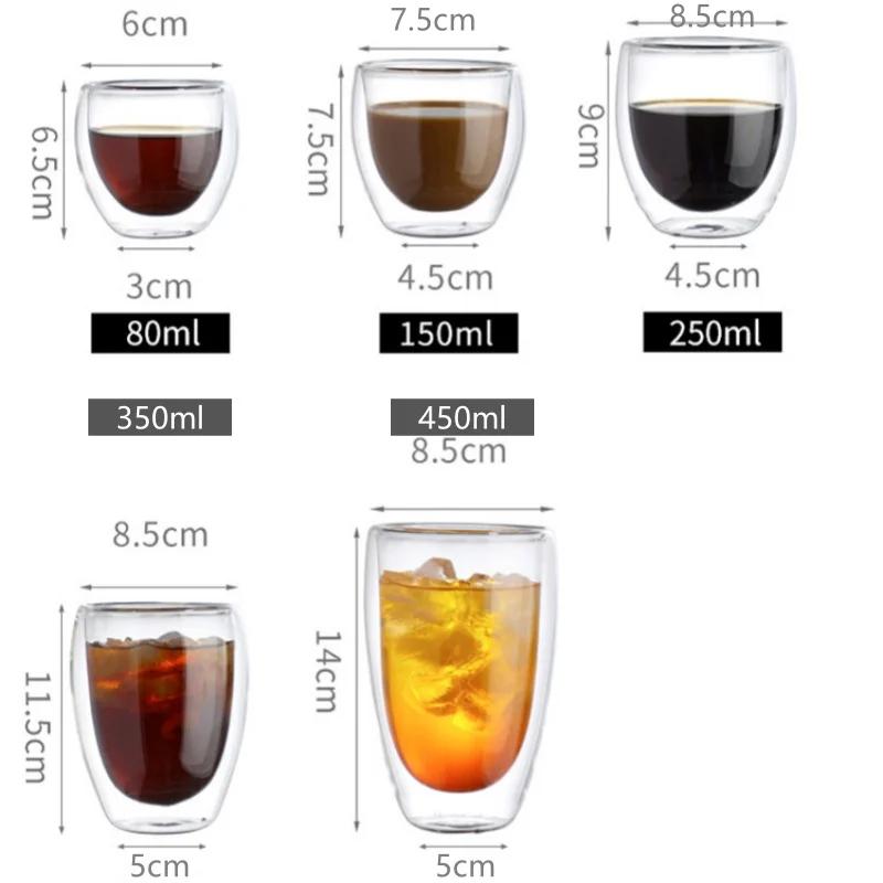 250-450ml Doppelwandiges Glas Tasse Runde Form Einfarbig Bier Milch Kaffee Hitzebeständig Wasserbecher Transparente Tasse Glasbecher