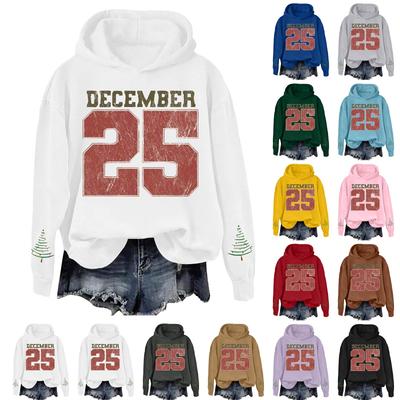 Ladies Fashion Casual Long Sleeve Printed Round Neck Hoodie Pullover Top