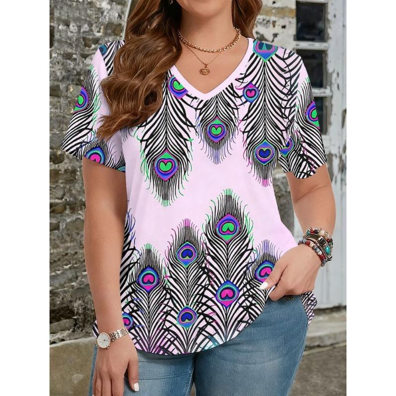 

Ethnic Style Floral T-Shirts 3D Print Summer Women s V-Neck Short Sleeve T Shirt Y2k Harajuku Tees Casual Tops Female Clothing XL