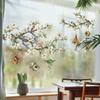 Uccelli su rami fioriti, adesivi murali rimovibili per finestre, decorazioni floreali artistiche per finestre in vetro.