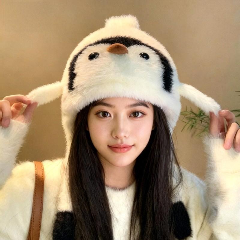 Penguin Plush Beanie Cap For Winter Outdoor Cold Weather Protection