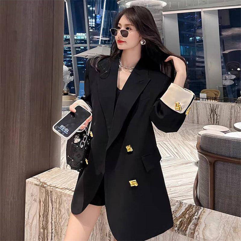 Spring-Autumn 2024 Gold Button One-Size Loose Blazer Jacket