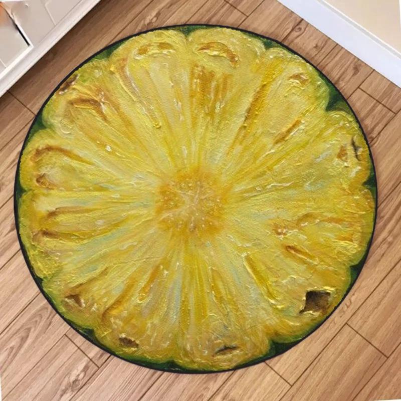 Creative Citrus Fruit Print Round Carpet Soft Anti-slip Wear-resistant Used As Round Mat for Living Rooms Creativity Circle Rug