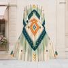 Women Plus Size V Neck Long Sleeve Printed Light Blue A Line Flared Dress With Belt