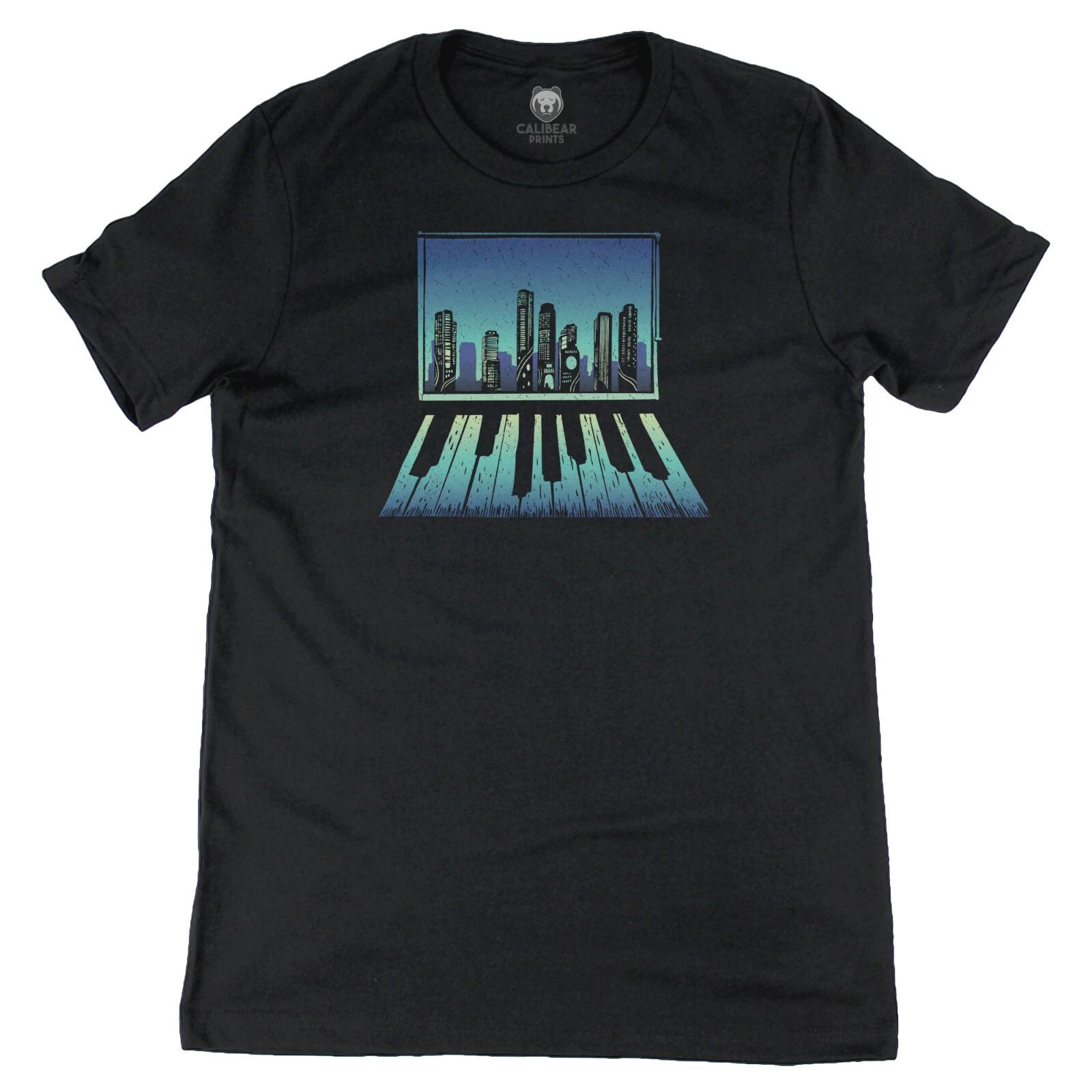 Piano Building City Skyline Graphic Art Tee Novelty T shirt M