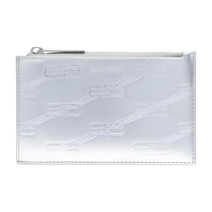 Balenciaga Bb Embossed Logo Calfskin Wallet Card Holder Men Wallets Silver 717784210JT8110 Shopping Bag Set(Basic Set+Shopping Bag)