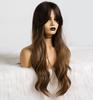 ALAN EATON Long Wavy Ombre Black Dark Brown Wig with Bangs Wave Heat Resistant Synthetic Wigs for Women African American Cosplay
