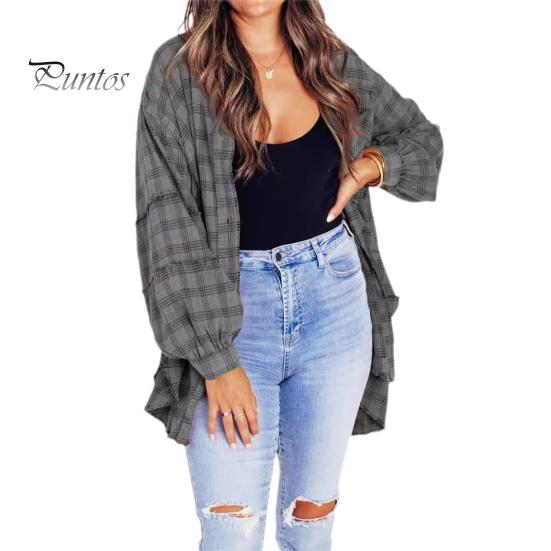 

Женская рубашка с лацканами, длинными рукавами, карманами-клапанами, однобортная рубашка с потертыми краями, свободная рубашка, куртка M серый