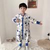 Kids Cotton Sleepsuit With Leg Separation Warm Winter Pajamas Anti-Bacterial Unisex Toddler Sleepwear