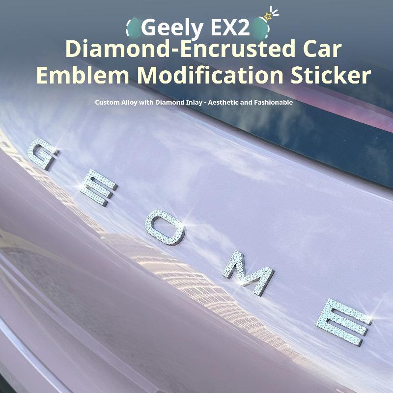 For Geely EX2 Car Emblem Sticker Letter Sticker Steering Wheel Full Set Diamond Interior