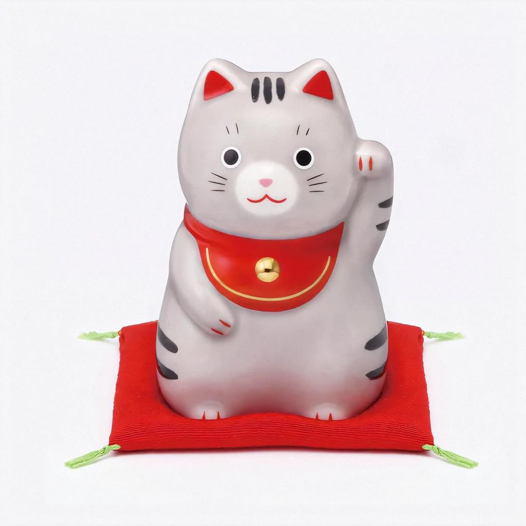 Yakushi Kiln Maneki-neko (Mabatora, Medium) Bring Good Fortune (with Good Luck Sticker)