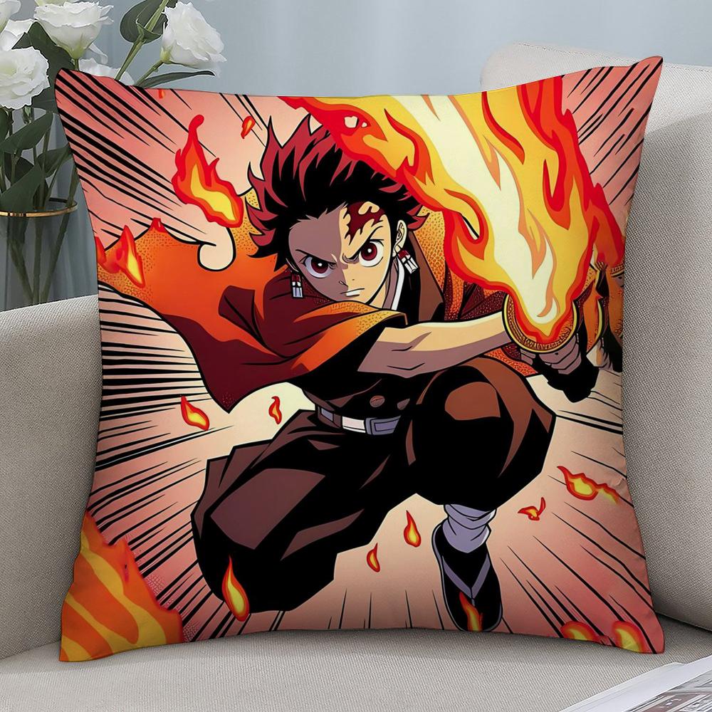 Demon S-Slayer K-Kamado T-Tanjiro N-Nezuko Pillow Case Short Plush Sofa Decorative Gift Home Double-sided Printing Cushion
