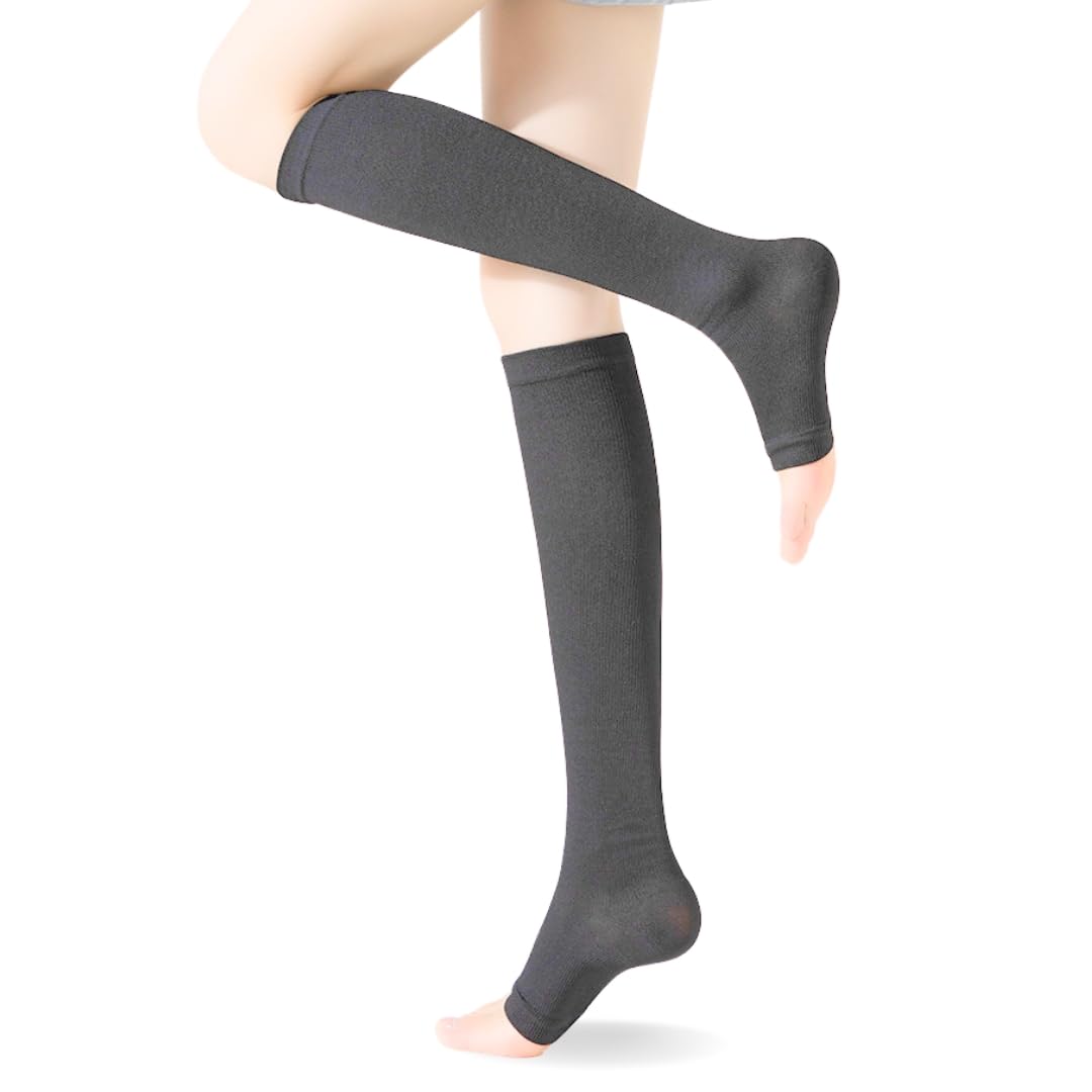 

AQshop Light Compression Socks with Toeless Below the Graduated for Day and Night and Relaxing at Home Sizes Women s Open-Toe Knee-Length Design, чёрный