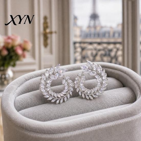 Women Alloy Earrings Laurel Leaf Hoop for Women, Silver Plated Earrings, Statement For Elegant Circular Fashion Jewelry Party Daily Wear Dazzling