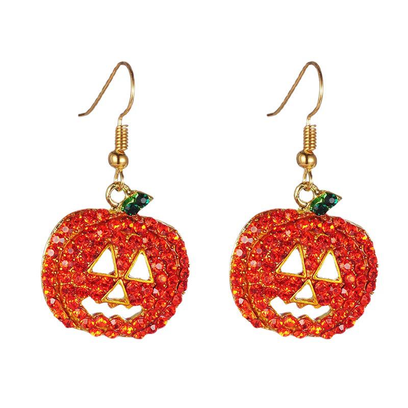 European & American Pumpkin Drop Earrings with Inlaid Diamonds - Festive Fashion for Christmas
