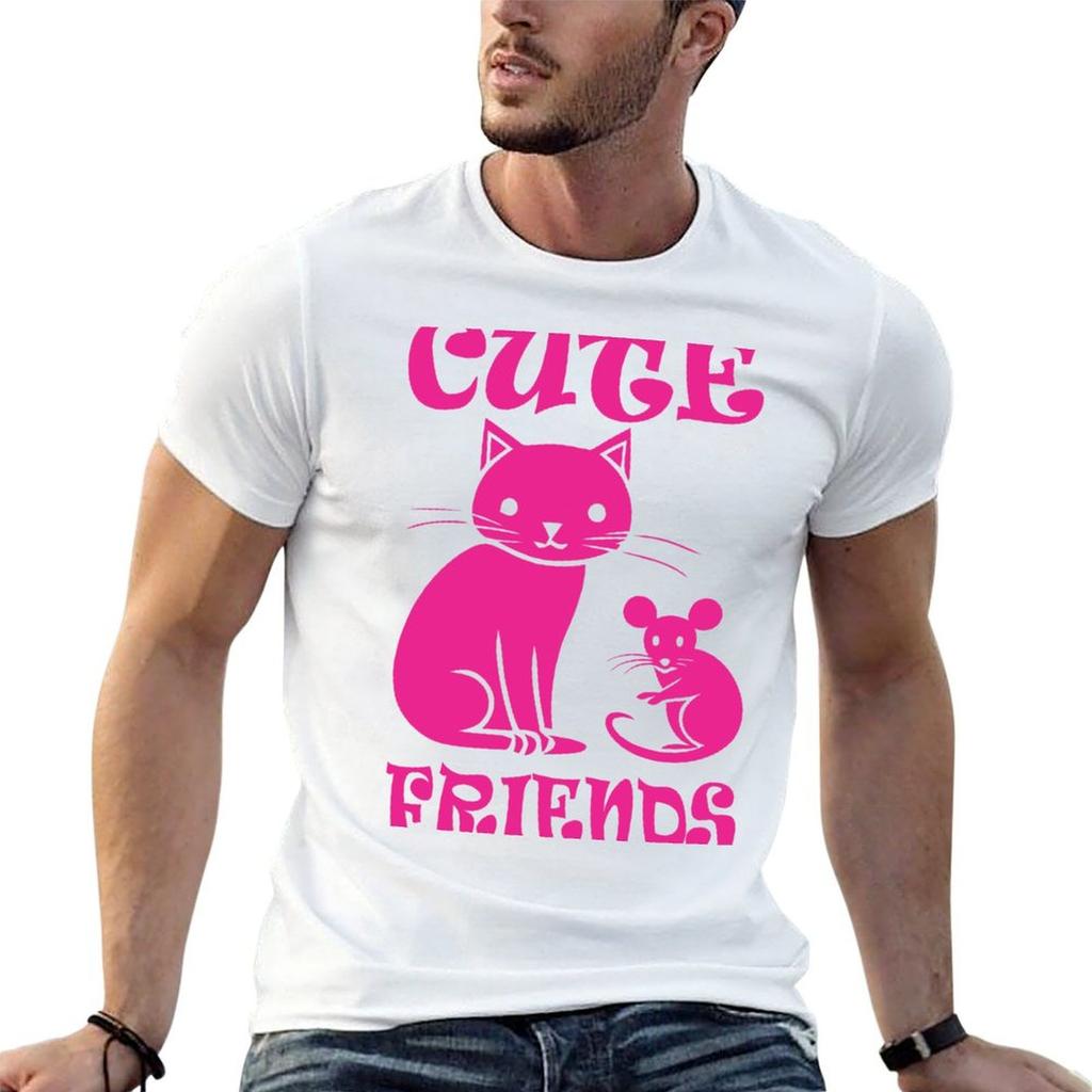 Cat And Mouse Cute Friends Pink TShirt funny t shirts cotton cotton t shirts Unisex 100 t shirt Unisex casual Tshirt