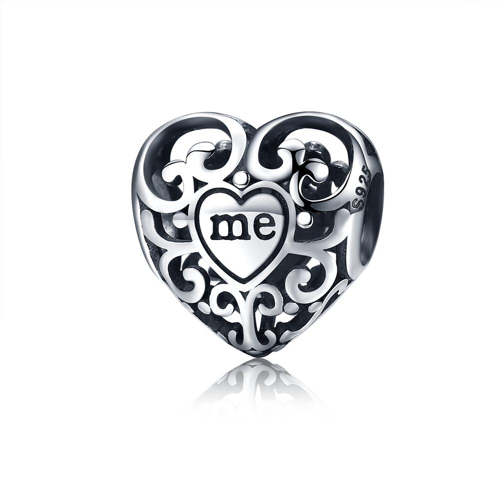 WOSTU Hot Sale 925 Sterling Silver Heart Charm Dangle Mum Beads Fit Original Charm Bracelet Bangle Jewelry Making DIY Gift