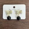 Sparking Zircon Bowknot Shape Stud Earrings for Women Trendy Temperament Round Pendant Drop Earring Party Jewelry Gifts