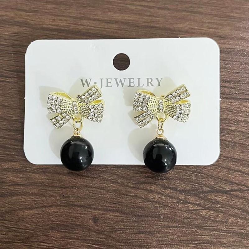 Sparking Zircon Bowknot Shape Stud Earrings for Women Trendy Temperament Round Pendant Drop Earring Party Jewelry Gifts