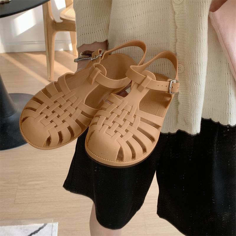 

Летние сандалии женские простые baotou женские туфли плетеные полые свиные клетки туфли плоские сандалии 40 хаки