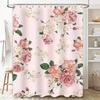 Vintage Pink Floral Shower Curtain with Green Leaves Decorative Bathroom Waterproof Fabric European Style Modern Home Decoration