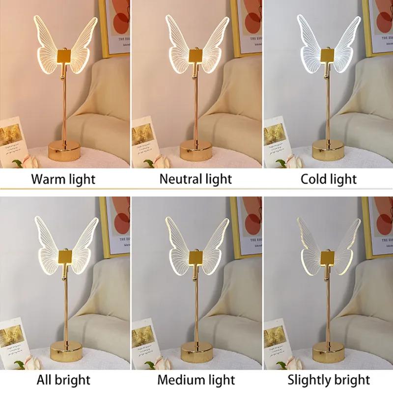 1 Stück Schmetterling LED Tischlampe Retro Gold Acryl Schreibtischlampen Hotel Villa Kunst für Wohnzimmer Nachttisch Desktop Dekor LED Nachtlichter