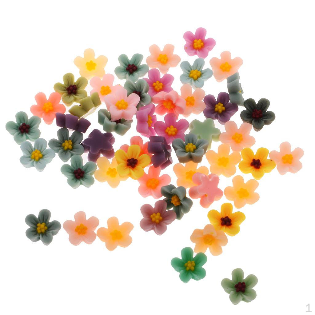 50 Pieces Assorted Flower Resin Flatback Embellishment for DIY Hair Accessories Crafts