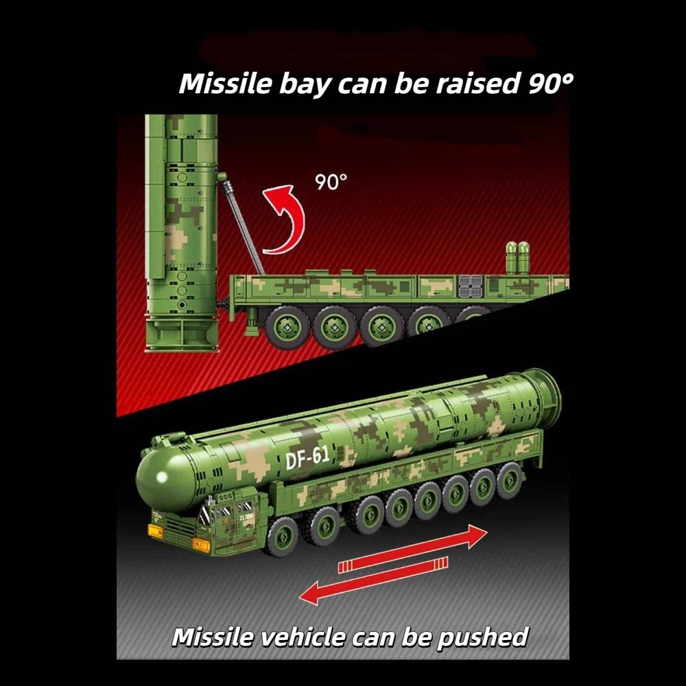 551PCS Military DF-61 Intercontinental Ballistic Missile Vehicle Truck Building Blocks Model Bricks WWII Toys Birthday Gifts Boy