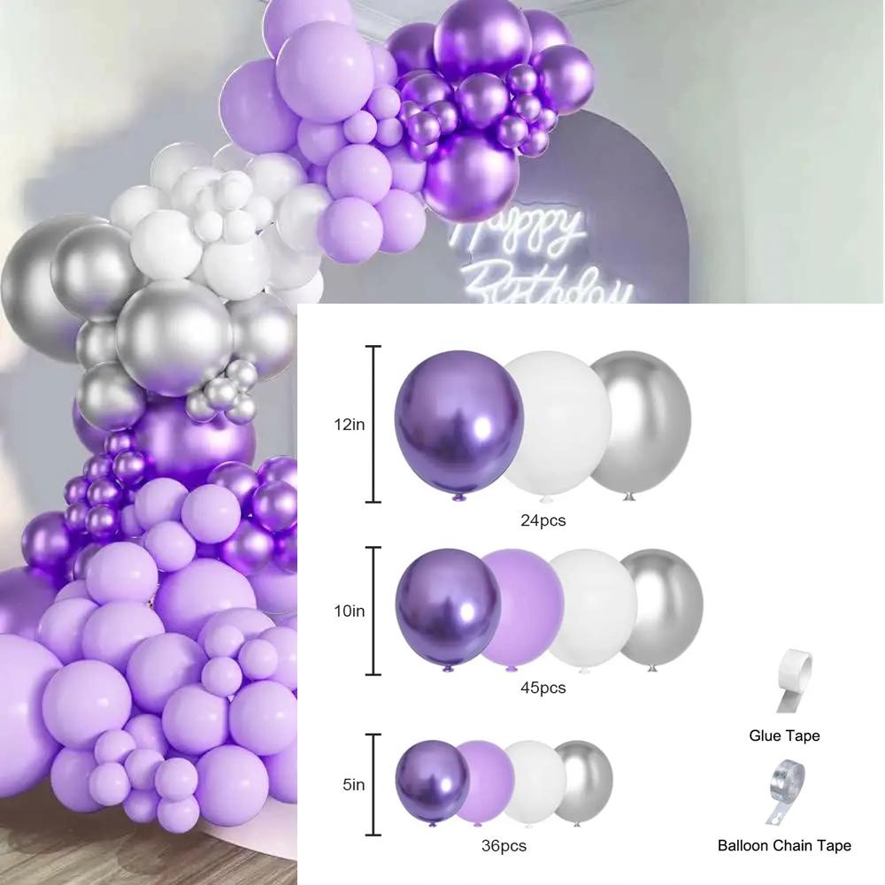 

1set Purple Silver White Balloon Arch Kit Metallic Purple Sliver Balloons Garland For Wedding Engagement Birthday Party Decor set фіолетовий